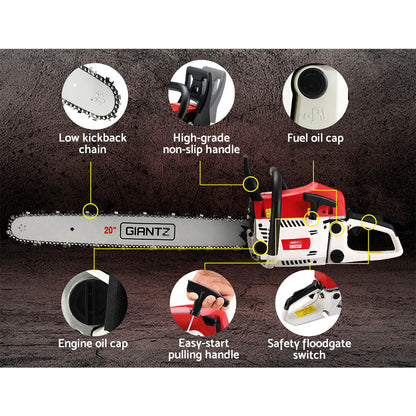 62Cc 20" Bar E-Start Pruning Chainsaw With Spark Plug, Commercial Grade