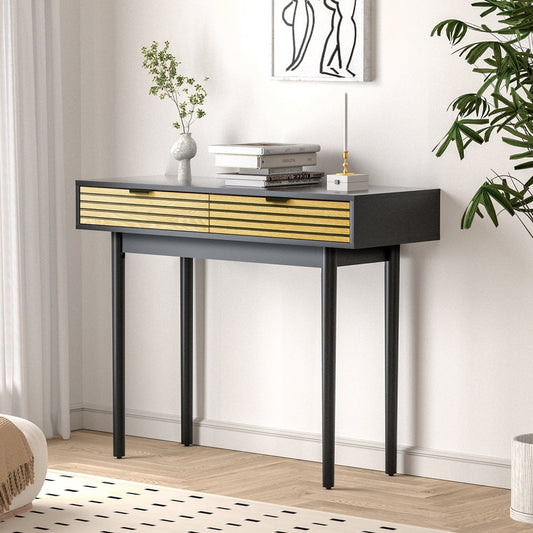 Console Table 100cm Entry Hallway Side Table with 2 Storage Drawer Black
