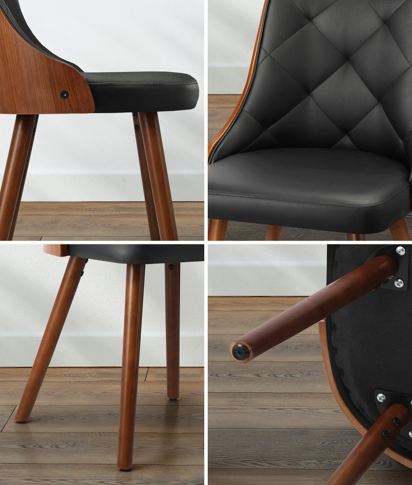 4x2PC &2x2PC Wooden Dining Chairs Black Leather Padded Seat for Kitchen or Dinin
