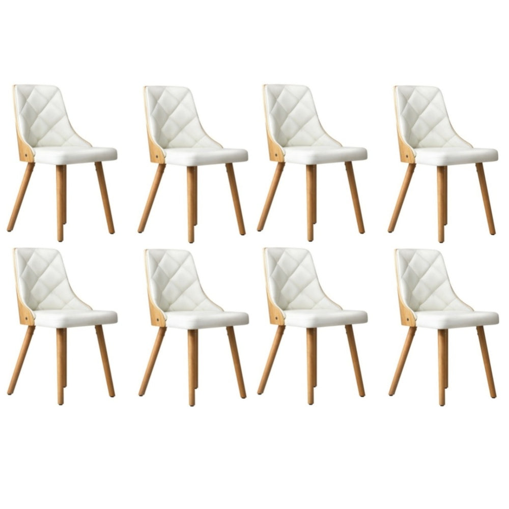 8x Wooden Dining Chairs Leather Padded White