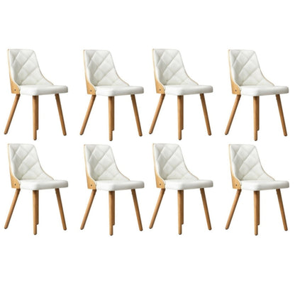 8x Wooden Dining Chairs Leather Padded White