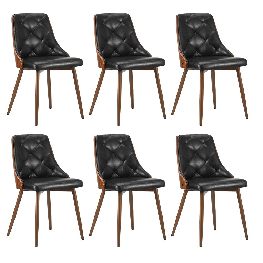 6x Dining Chairs Vintage Retro Dark Grey & Black Polyester Padded Kitchen Chairs