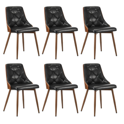 6x Dining Chairs Vintage Retro Dark Grey & Black Polyester Padded Kitchen Chairs