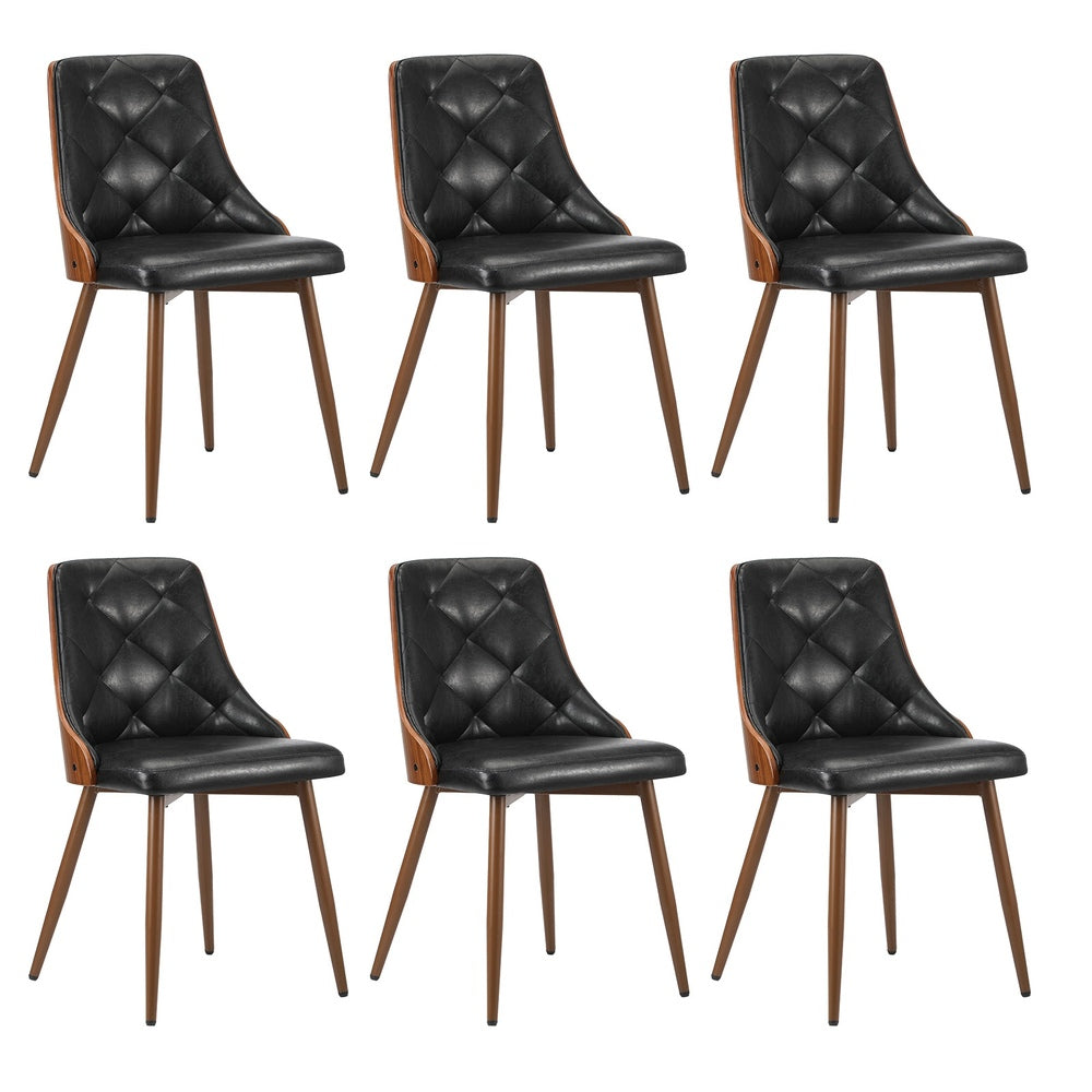6x Dining Chairs Vintage Retro Dark Grey & Black Polyester Padded Kitchen Chairs