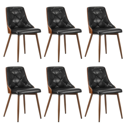6x Dining Chairs Vintage Retro Dark Grey & Black Polyester Padded Kitchen Chairs