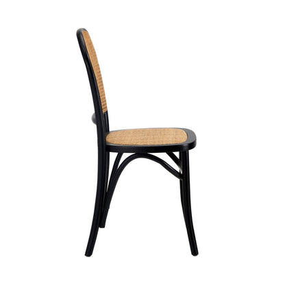 2PCS Dining Chairs Wooden Rattan Black/Beige