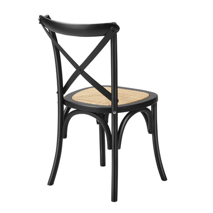 2 Pcs Dining Chair with Crossback Wooden Kitchen Black/Wood