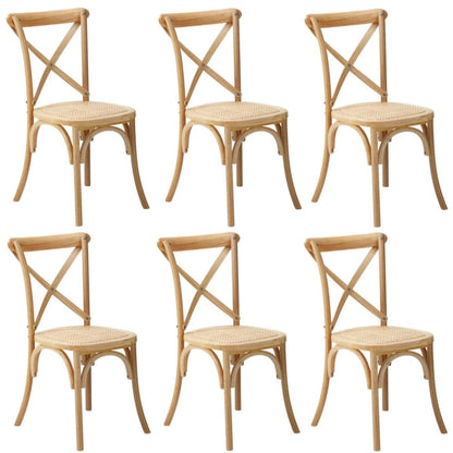 6PCS Crossback Dining Chair Ratan Seat Natural