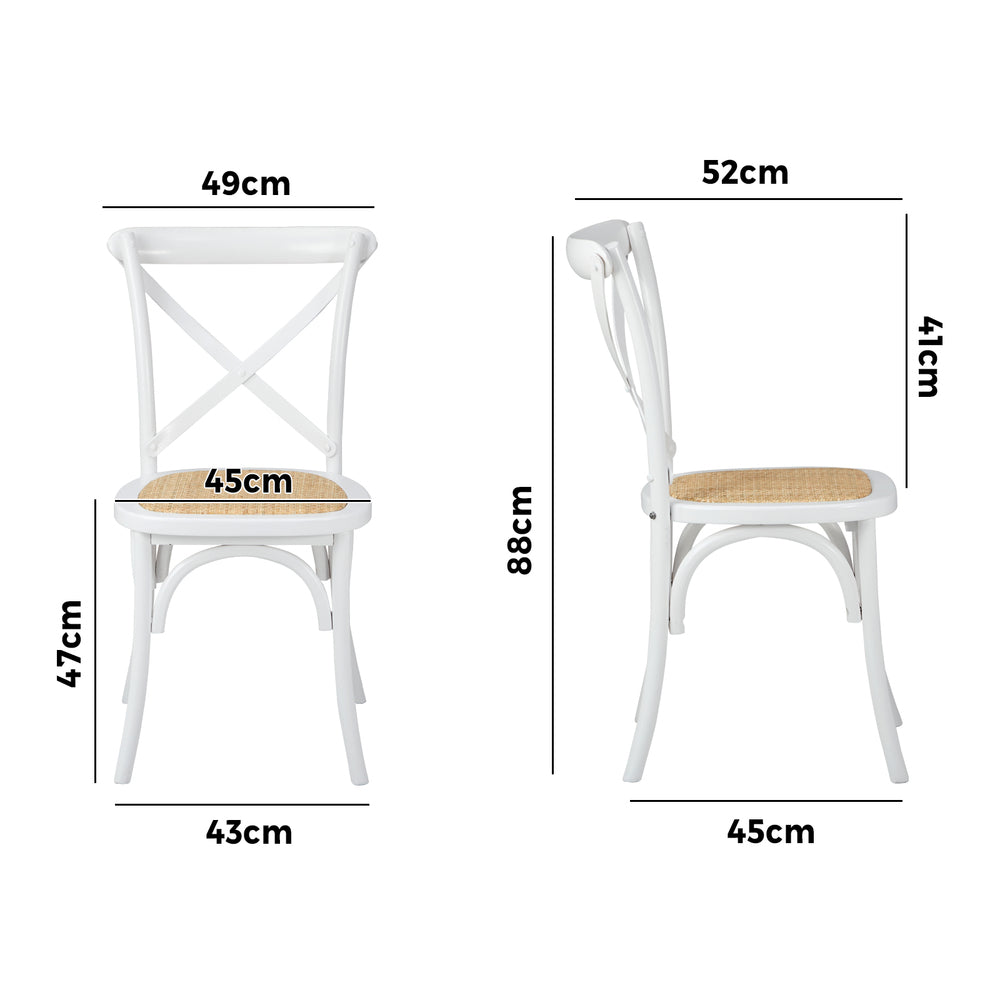 2PCS Crossback Dining Chair Solid Wood Ratan Seat White
