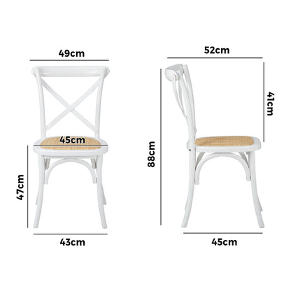 2PCS Crossback Dining Chair Solid Wood Ratan Seat White