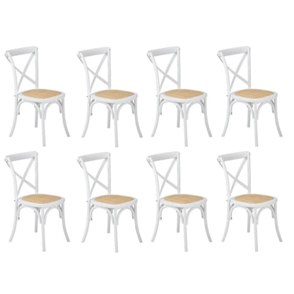 8PCS Crossback Dining Chair Solid Wood Ratan Seat White
