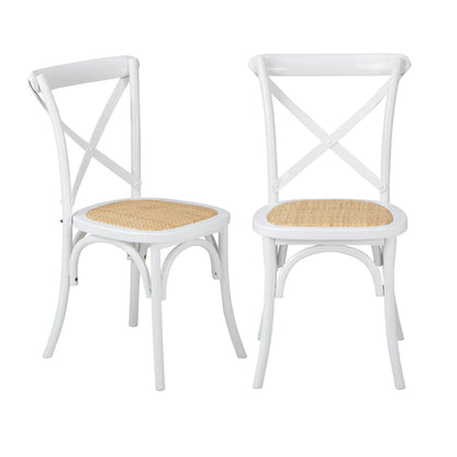8PCS Crossback Dining Chair Solid Wood Ratan Seat Black/Natural/White