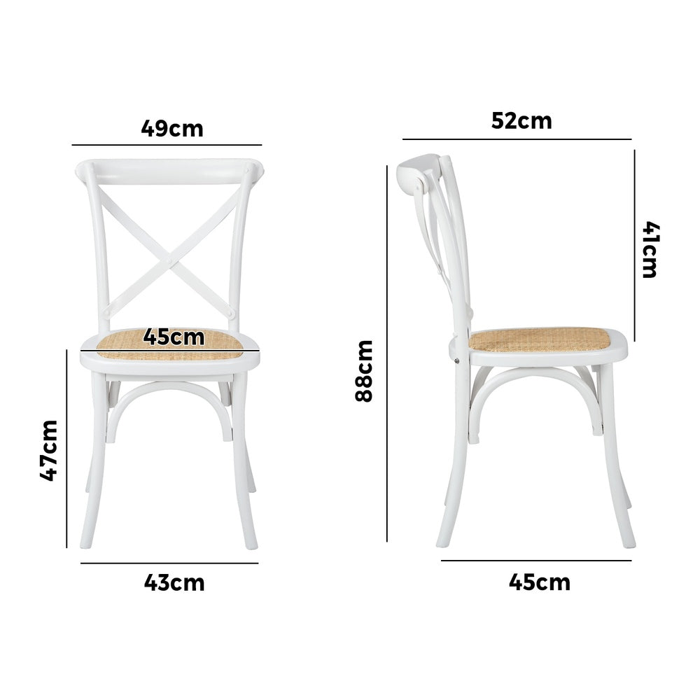 8PCS Crossback Dining Chair Solid Wood Ratan Seat Black/Natural/White