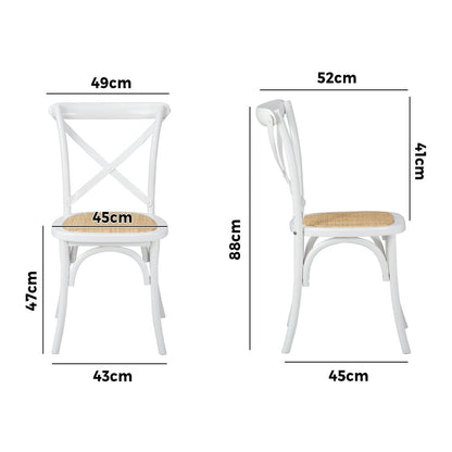 8PCS Crossback Dining Chair Solid Wood Ratan Seat Black/Natural/White