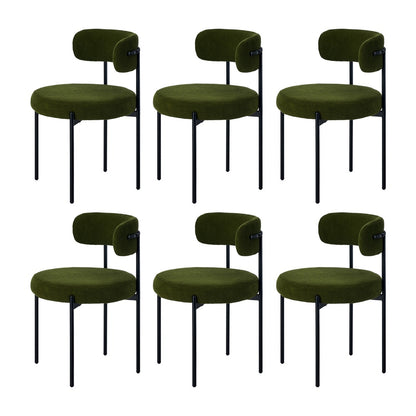 8x & 6x Dining Chair Round Boucle Seats Backrest Green