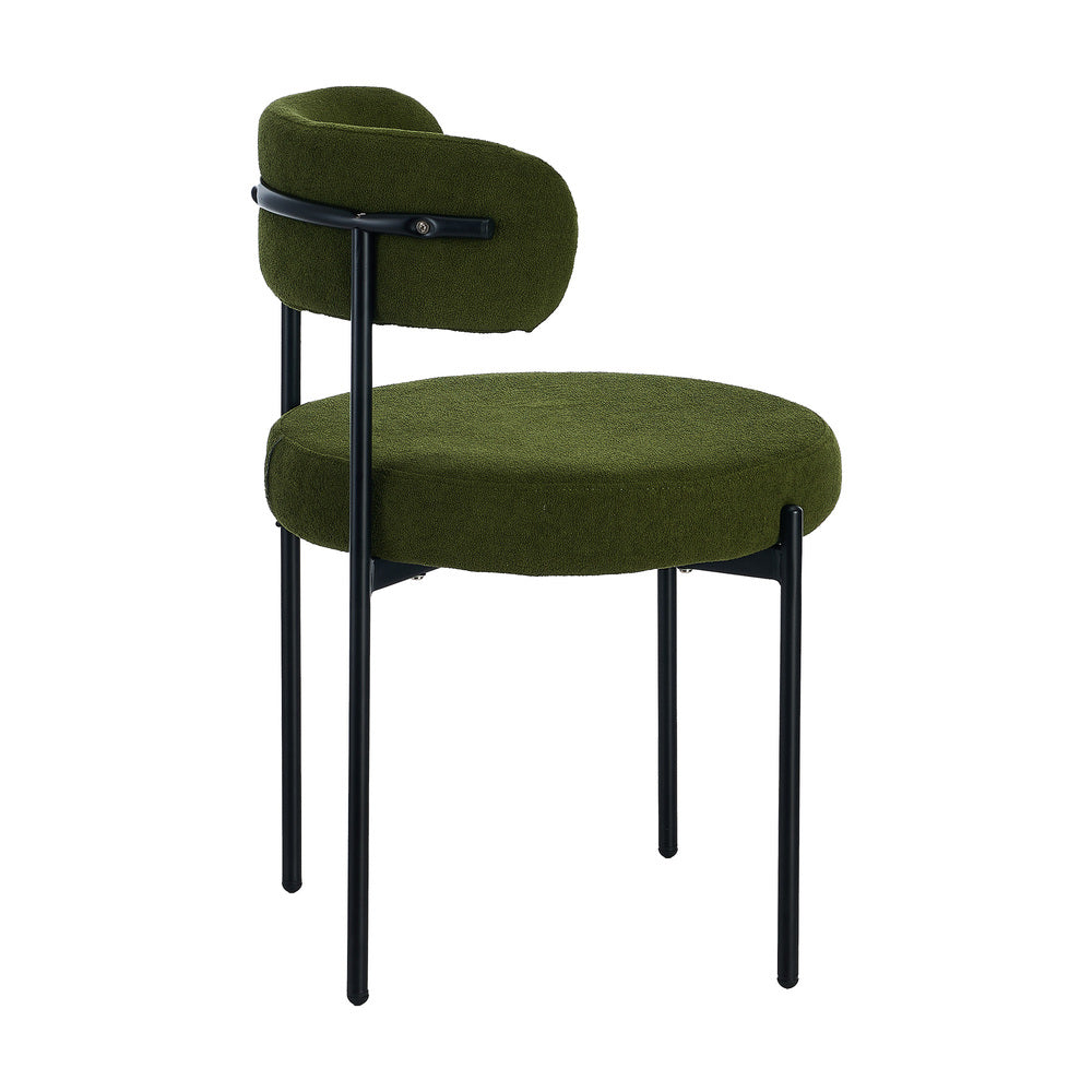 8x & 6x Dining Chair Round Boucle Seats Backrest Green