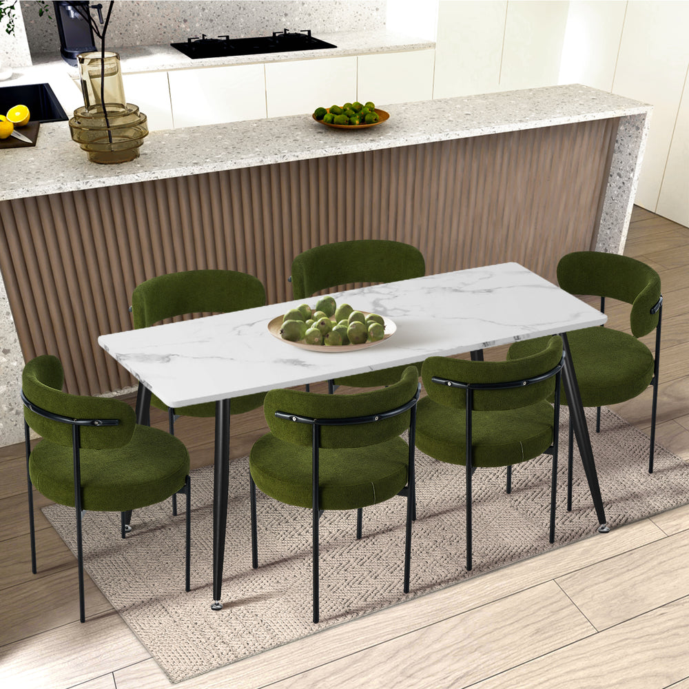 8x & 6x Dining Chair Round Boucle Seats Backrest Green