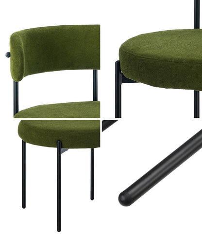 8x & 6x Dining Chair Round Boucle Seats Backrest Green