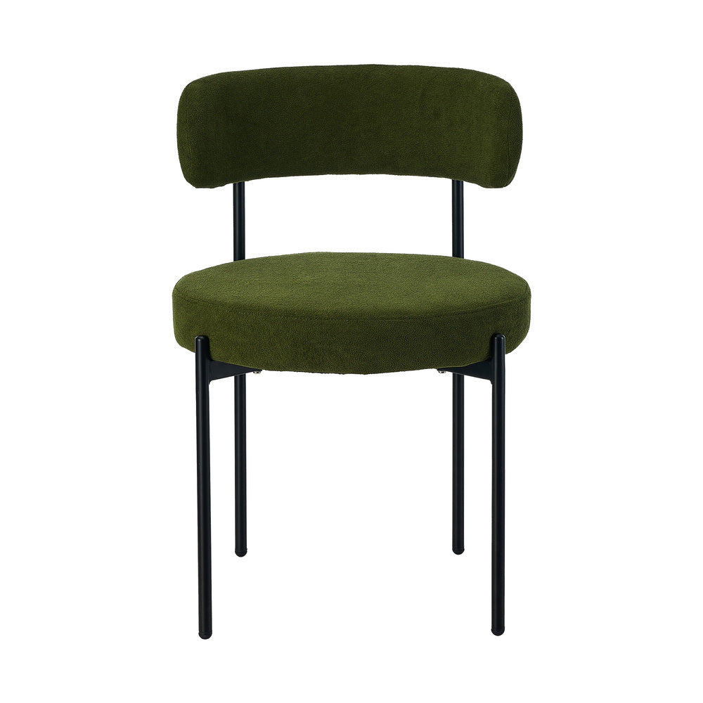 8x & 6x Dining Chair Round Boucle Seats Backrest Green