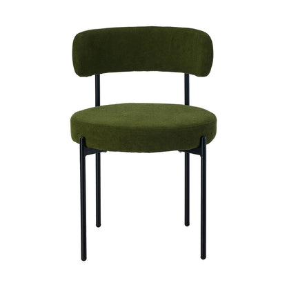 8x & 6x Dining Chair Round Boucle Seats Backrest Green