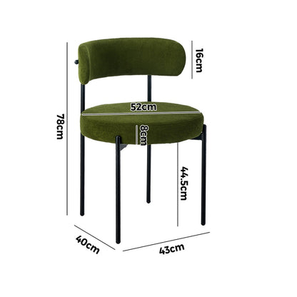 8x & 6x Dining Chair Round Boucle Seats Backrest Green