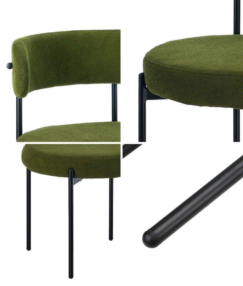 8x & 6x Dining Chair Round Boucle Seats Backrest Green