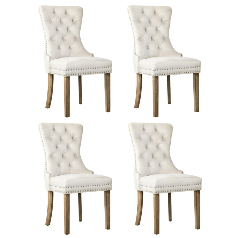 4x Velvet Dining Chairs French Provincial Tufted Beige