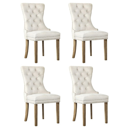 4x Velvet Dining Chairs French Provincial Tufted Beige