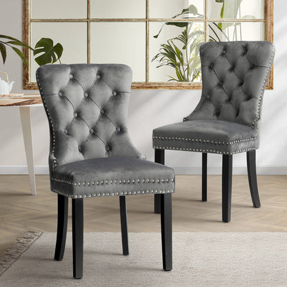 Modern Grey Wooden Frame Dining Chairs with Tufted Upholstery