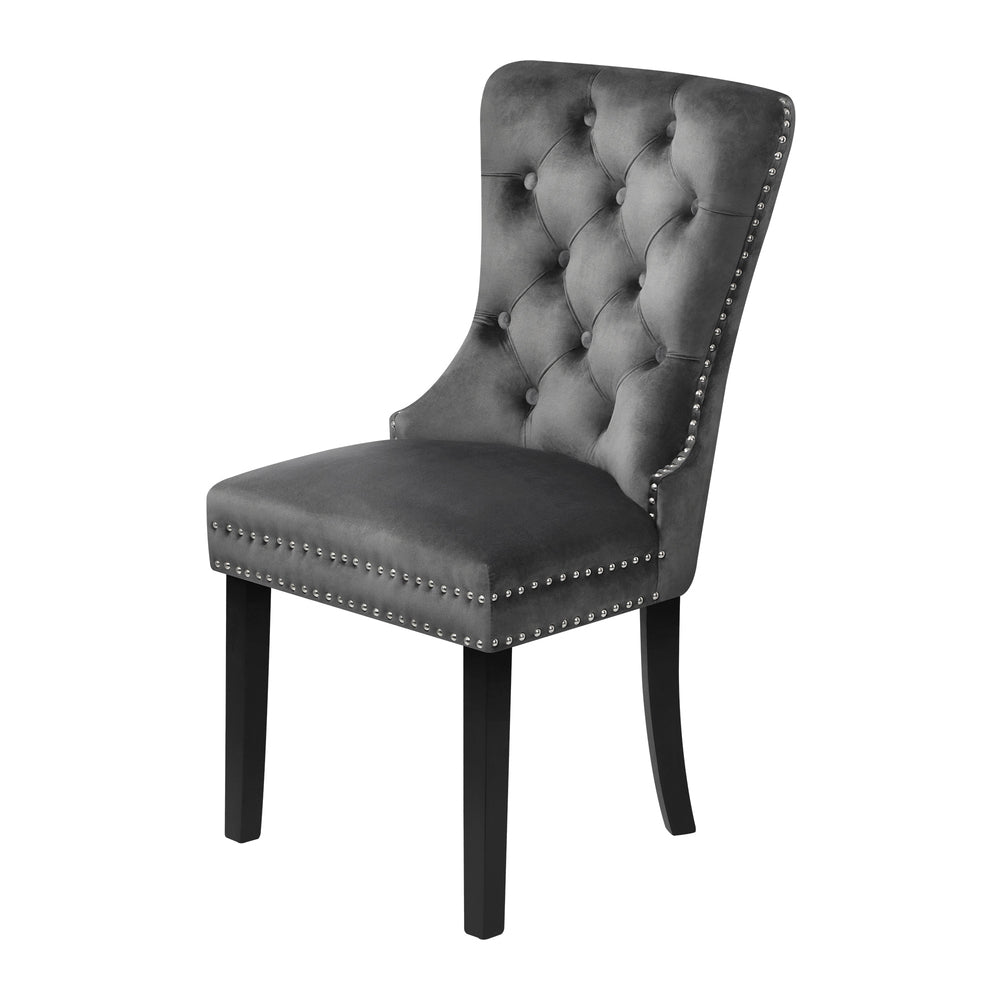 Modern Grey Wooden Frame Dining Chairs with Tufted Upholstery