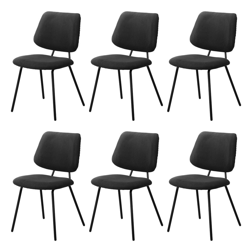 6x Dining Chairs Vintage Retro Dark Grey & Black Polyester Padded Kitchen Chairs
