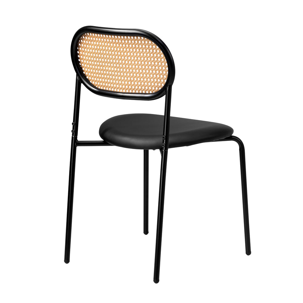 2PCS Rattan Dining Chair Sherpa PU Leather White/Black