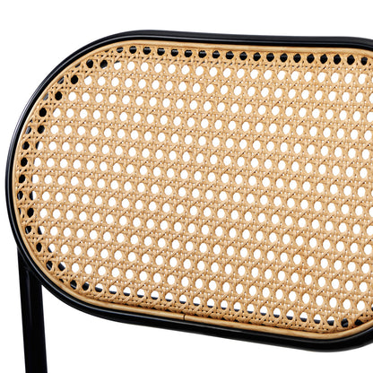 2PCS Rattan Dining Chair Sherpa PU Leather White/Black