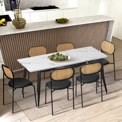 2PCS Rattan Dining Chair Sherpa PU Leather White/Black