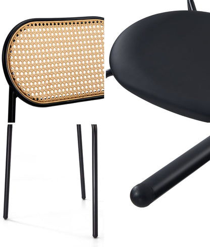 2PCS Rattan Dining Chair Sherpa PU Leather White/Black