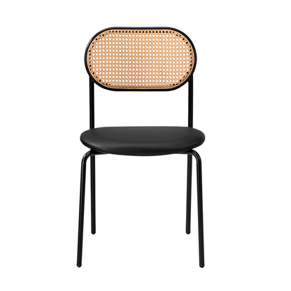 4PCS Dining Chair Rattan Furniture PU Leather Black/Brown