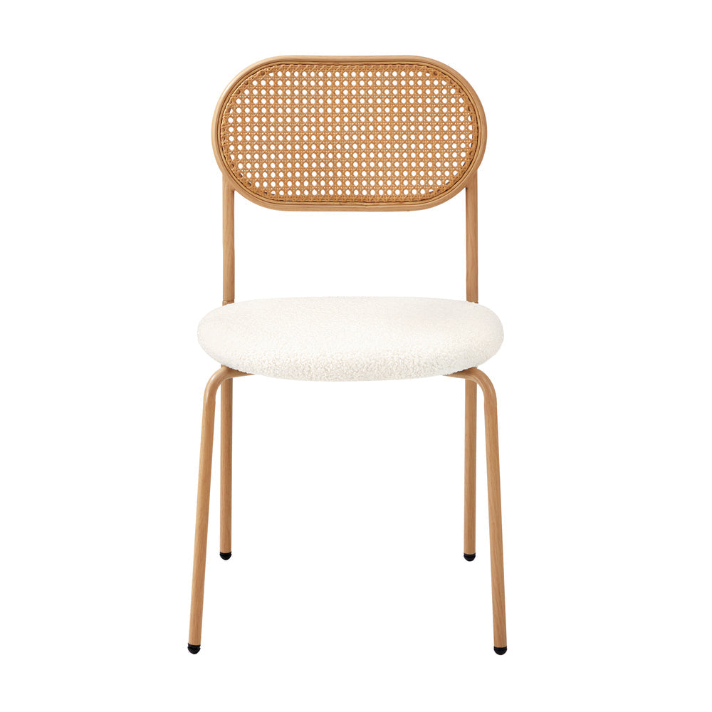 2PCS Rattan Dining Chair Sherpa PU Leather White/Black