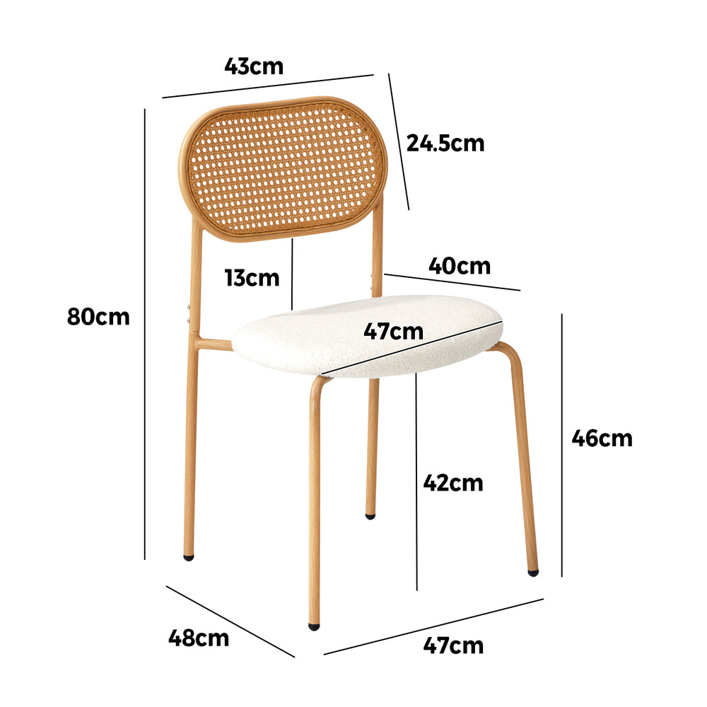 2PCS Rattan Dining Chair Sherpa PU Leather White/Black