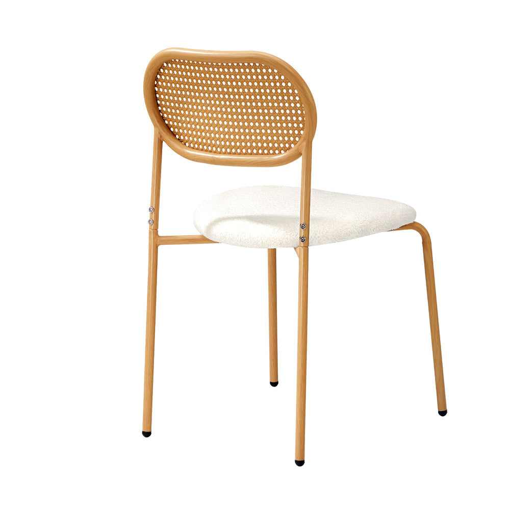 2PCS Rattan Dining Chair Sherpa PU Leather White/Black