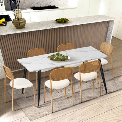 2PCS Rattan Dining Chair Sherpa PU Leather White/Black