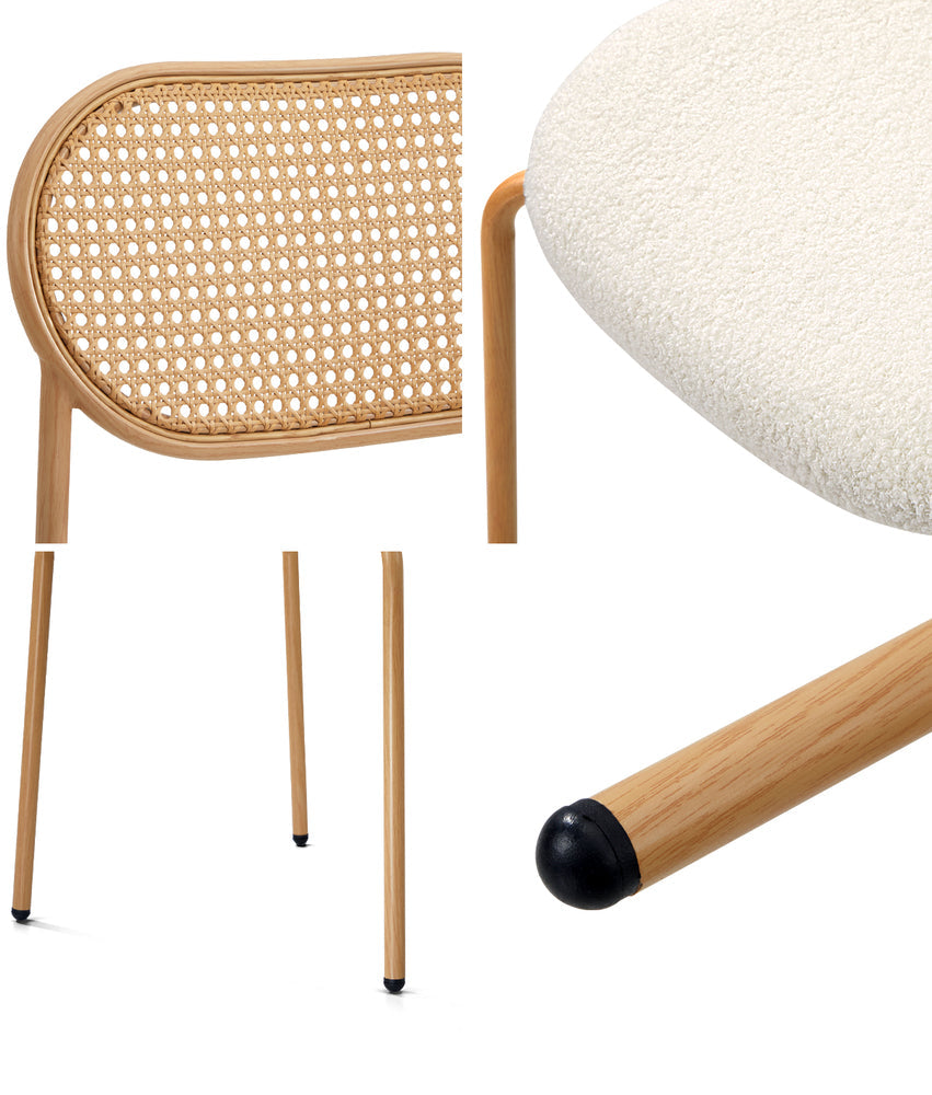 2PCS Rattan Dining Chair Sherpa PU Leather White/Black
