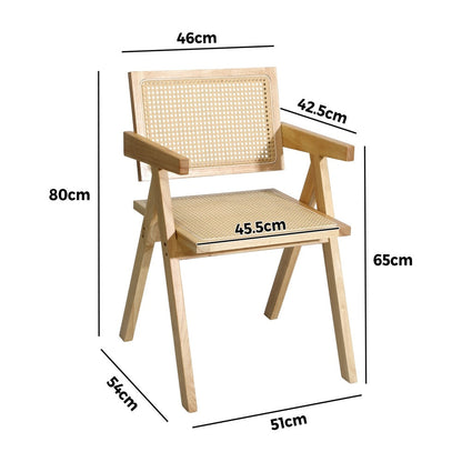 6x Wooden Dining Chairs Rattan Natural