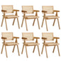6x Wooden Dining Chairs Rattan Natural