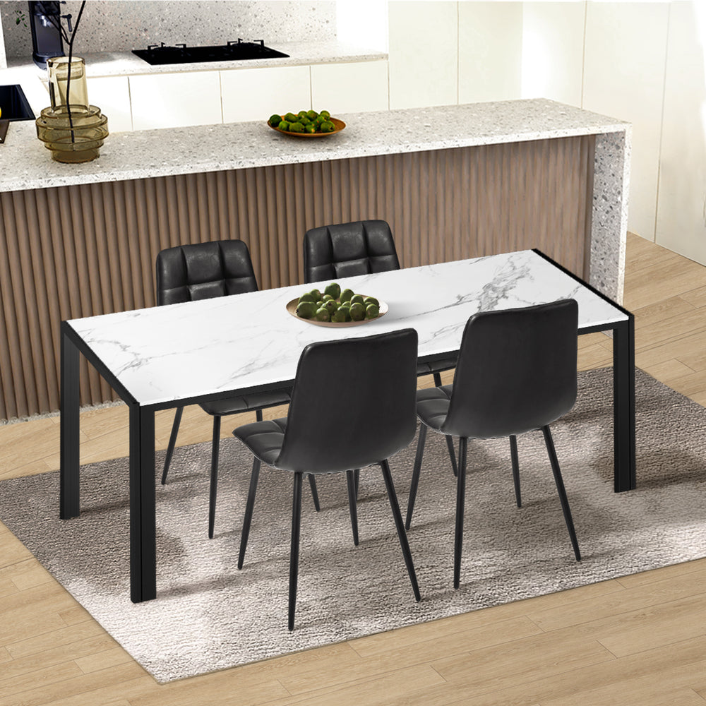 4x Dining Chairs PU Leather Padded Seat Retro Black & Grey