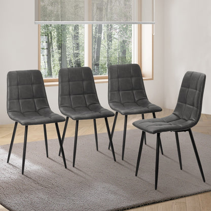 4x Dining Chairs PU Leather Padded Seat Retro Black & Grey