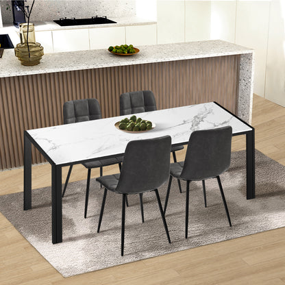 4x Dining Chairs PU Leather Padded Seat Retro Black & Grey