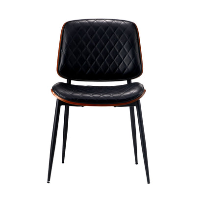 2x Dining Chairs Leather Seat Metal Legs Black/Walnut