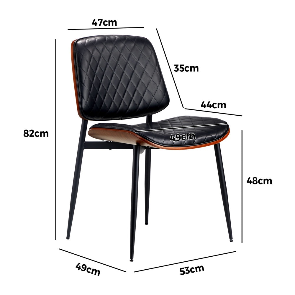 2x Dining Chairs Leather Seat Metal Legs Black/Walnut