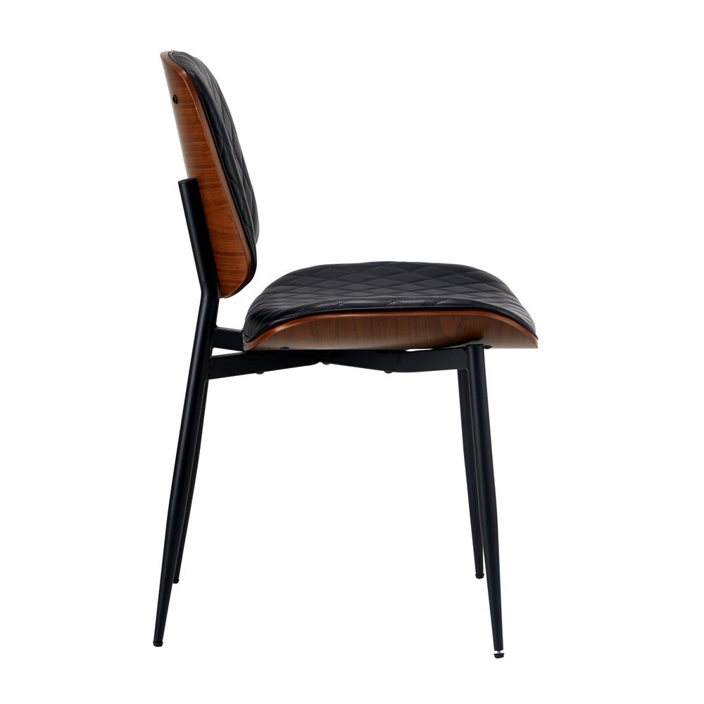 2x Dining Chairs Leather Seat Metal Legs Black/Walnut