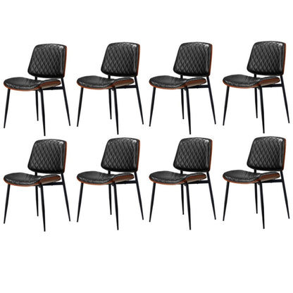 8x Dining Chairs Retro PU Leather Solid Wood Metal Leg Black